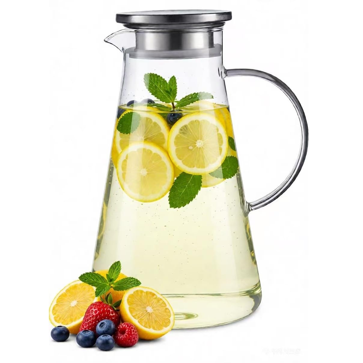 Pichet en Verre 2.2 L avec Couvercle, Carafe Eau Résistante à la Chaleur pour Thé Glacé, Jus et Lait