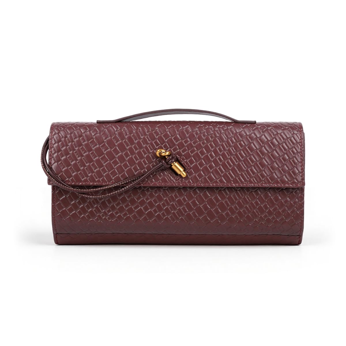 Burgundy Woven Leather Clutch Bag for Women, Intreccio Style Evening Purse with Gold Twist Lock, Convertible Shoulder & Crossbody Handbag, Elegant Purse Bag for Weddings, Parties-image-13