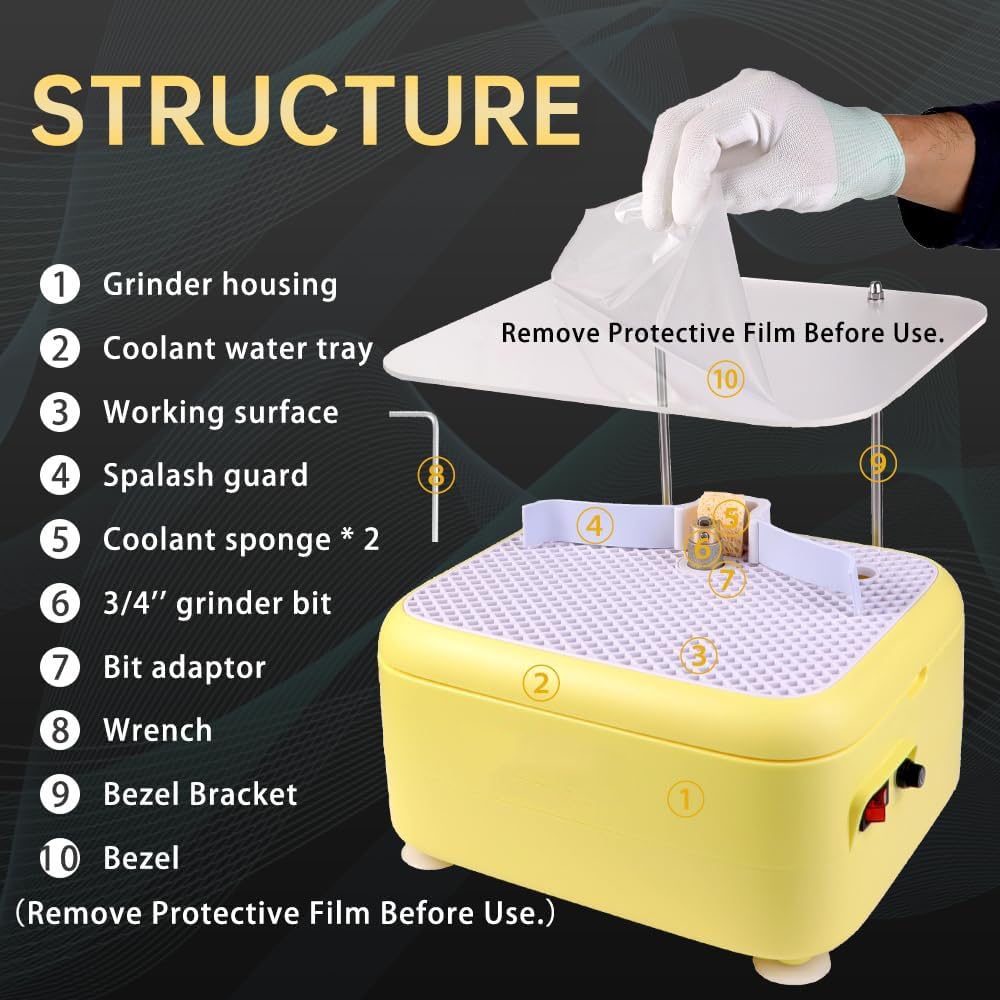 Mini automatyczny zestaw do szlifowania witraży z przegrodą - idealny do projektów artystycznych DIY. Zawiera wiele końcówek szlifierskich do precyzyjnego szlifowania i kształtowania(Yellow)