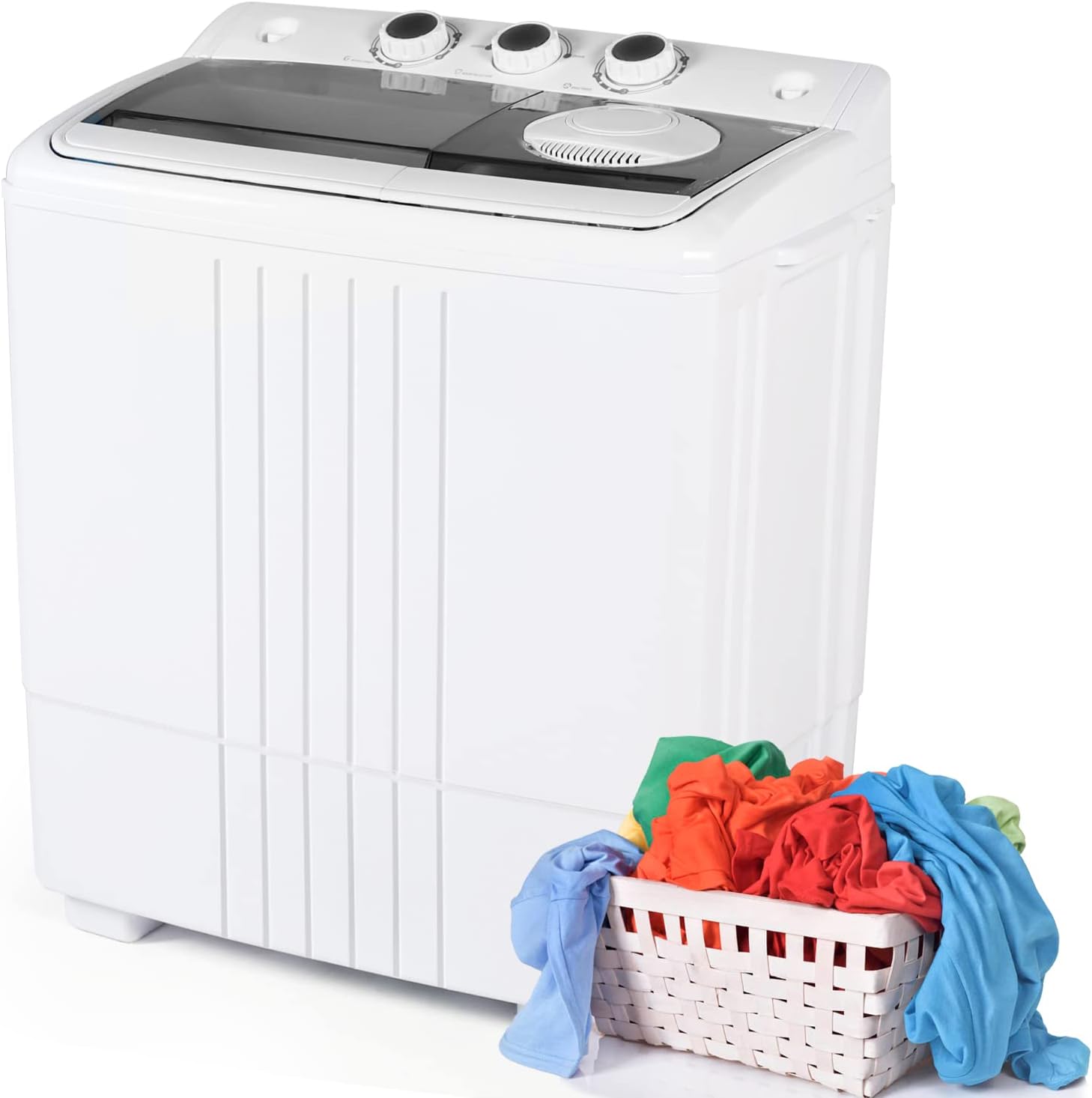 GRAVFORCE Portable Washing Machine, Mini Twin Tub Washer and Dryer Combo, 21lbs Capacity Washer(14.4Lbs) and Spinner(6.6Lbs), w/Built-in Gravity Drain for Camping, Apartments, Dorms, RV’s (Grey)