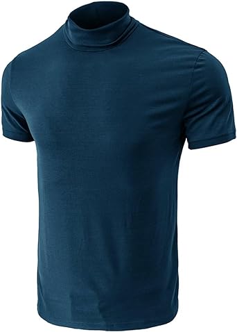 Mens Undershirt Slim Fit Cotton Stretch Mock Turtleneck T-Shirt
