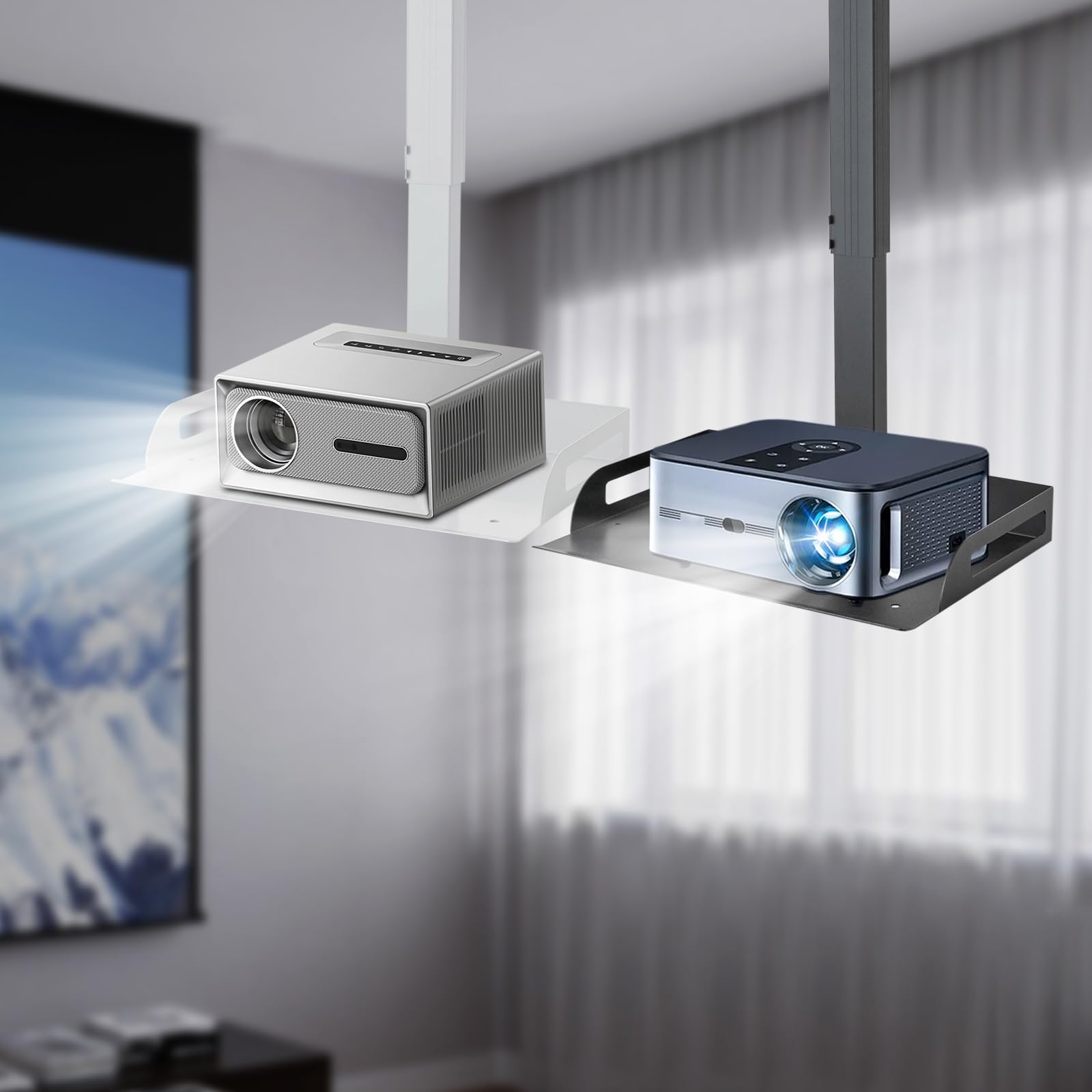 Supporto per proiettore regolabile in altezza, 34 – 56 cm, per proiettore da soffitto, portata: 14 kg, bianco/nero (nero)