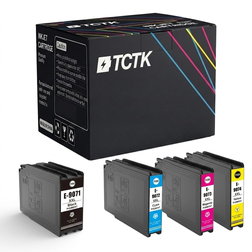 TCTK Tusze T9071 T9072 T9073 T9074 zestaw 4 szt. CMYK kompatybilny z Epson WorkForce Pro WF-6000 WF-6090, do WorkForce Pro WF-6090 D2TWC DTWC DW, do WF-6590, zastępuje C13T907140