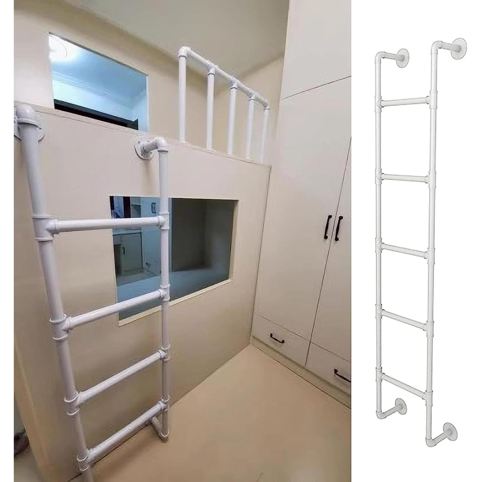 Échelle de sortie pour sous-sol et accès mezzanine dans un grand loft moderne