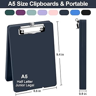 Small Clipboard with Storage, A5 Clipboards with Pen Holder, Half Letter Clip Boards 6x9 Mini Plastic Clipboard with Low Profile Clip for Classroom, School, Office Supplies (Navy)