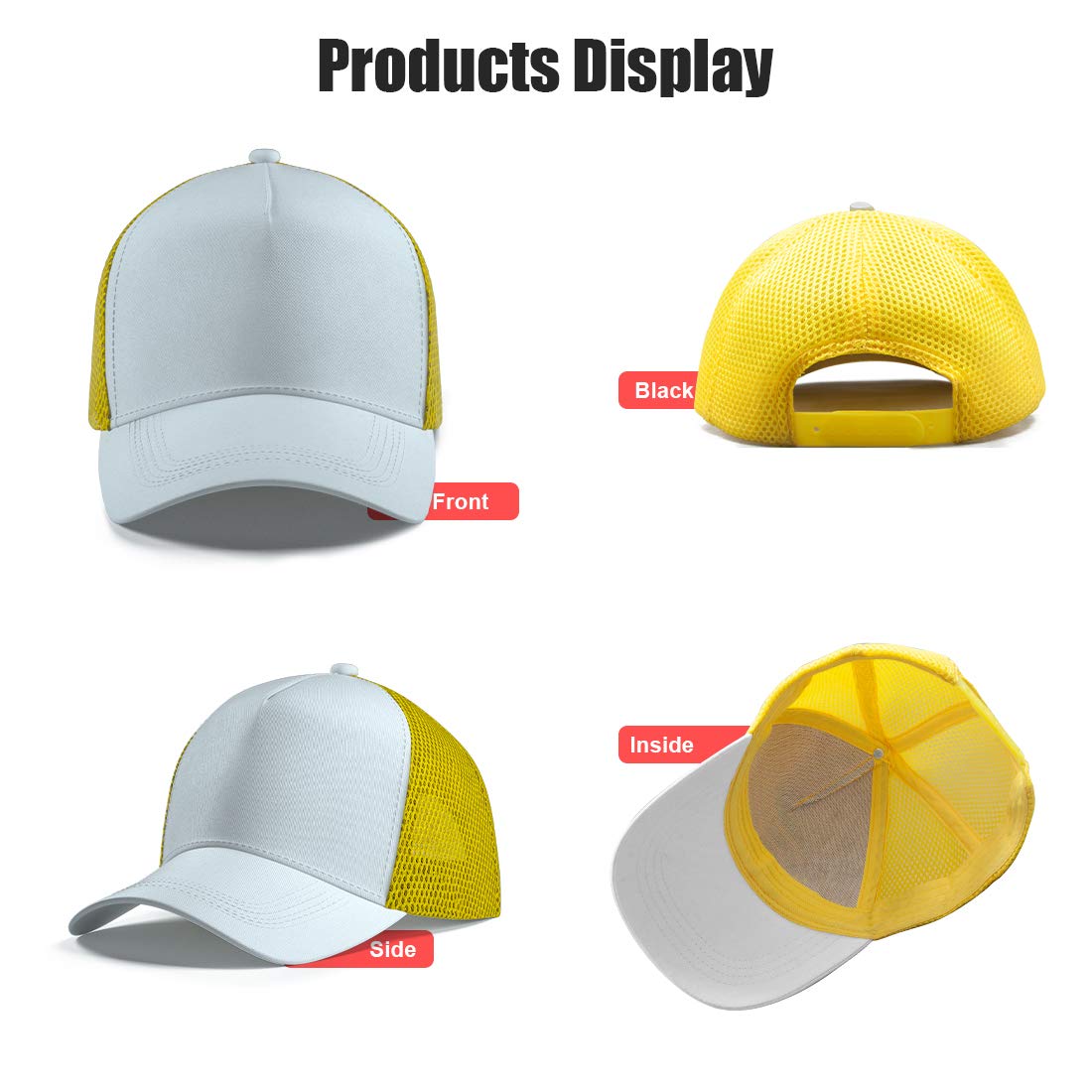Lot de 10 casquettes de baseball personnalisées avant et arrière 100 % coton brodé en vrac, Coton + nylon, 7 1/4 / 7 3/4
