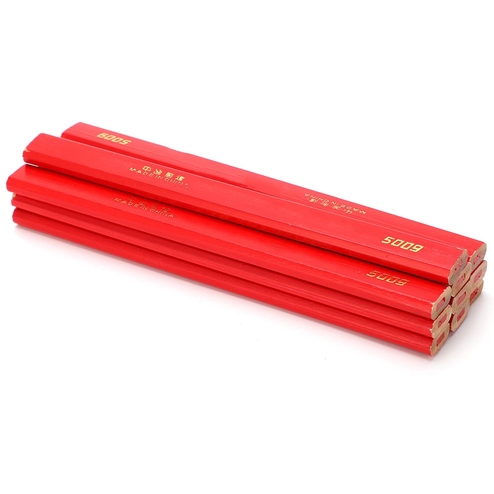 Lápices de Carpintero de 10 Piezas, Lápices de Carpintería de Pino Rojo Octogonal con Núcleo Espesado para Marcar en la Madera de Plástico de Cuero de Vidrio de Metal
