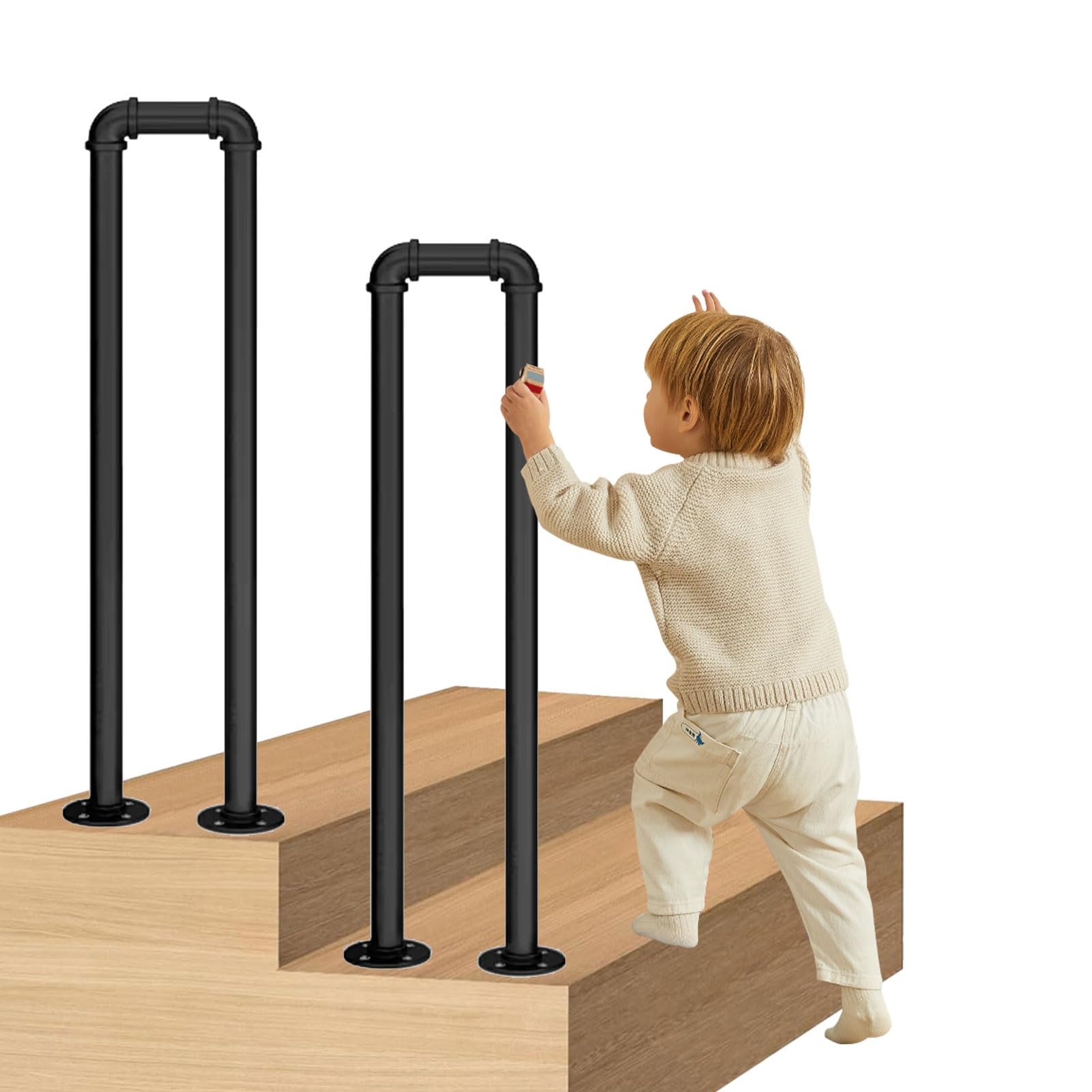 LWJSOCP Matte Black Metal Stair Handrail for Indoor Outdoor Non Slip Safety 2.8ft/85cm