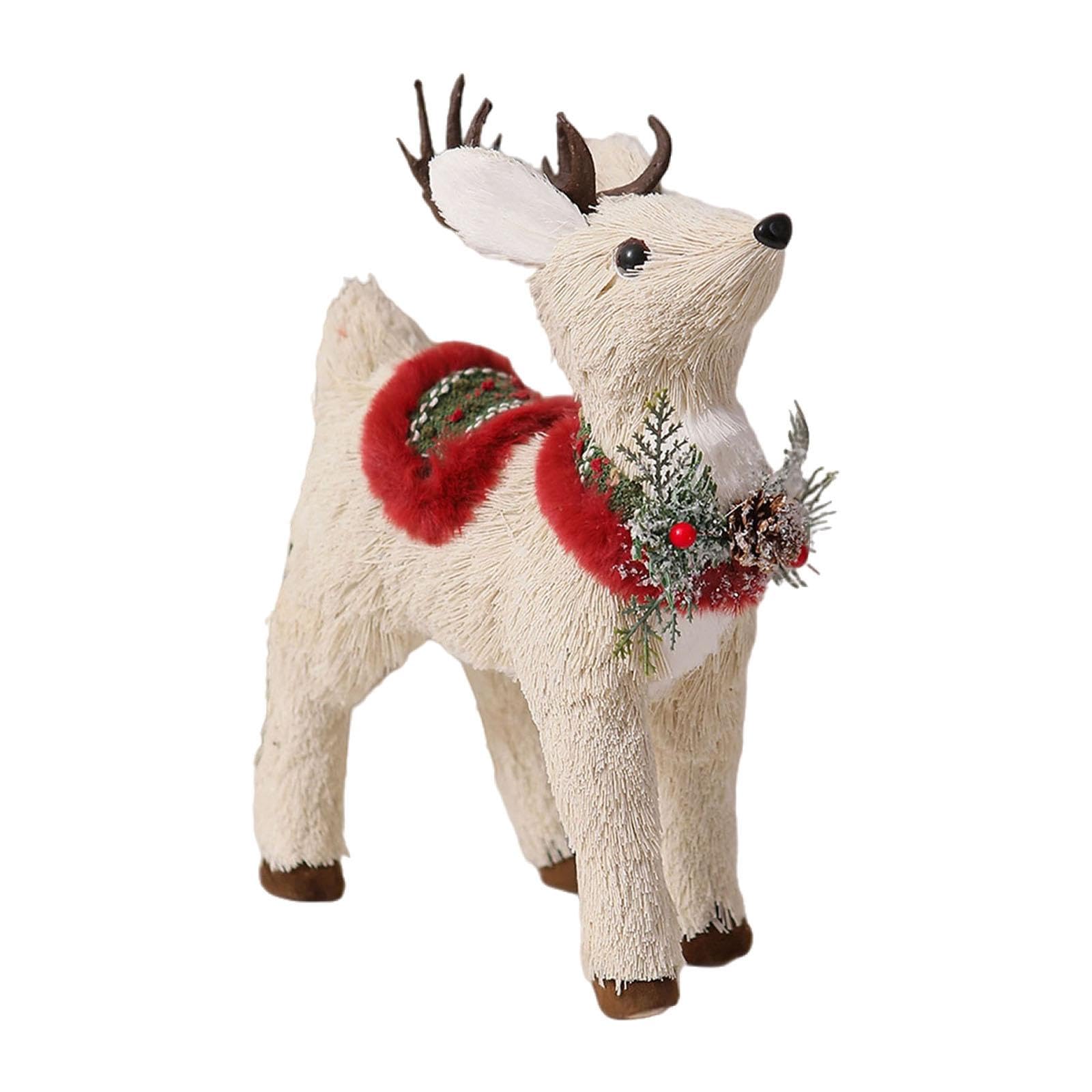Décoration de table de Noël cerf avec écharpe rouge et figurine fête