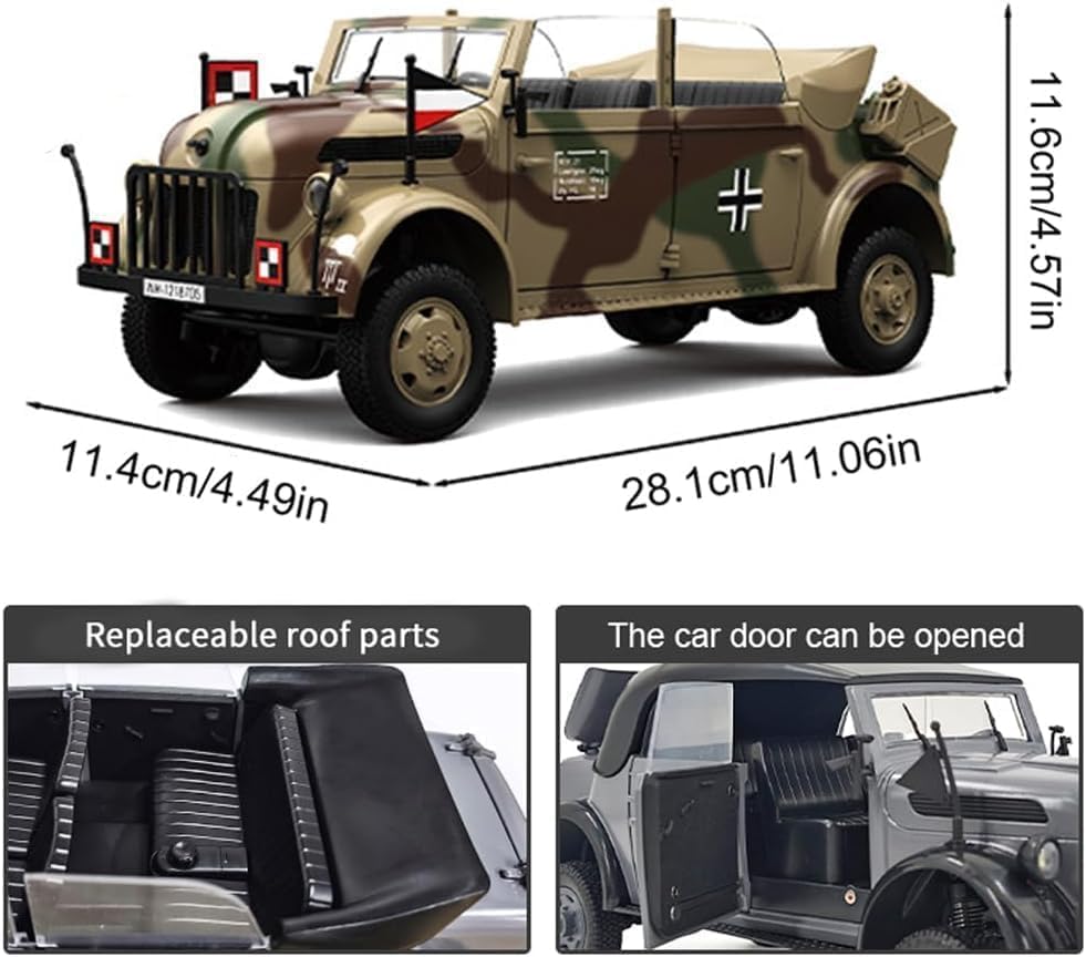 Image of 1:12 RC Vintage Military Car, 2.4GHz Remote Control Off-Road Vehicle with LED Lights, Smoke Effect, Opening Hood, Realistic Suspension, USB Rechargeable RC Car for Kids & Collectors