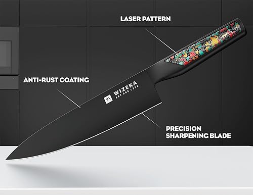 Miniatura 3 de WIZEKA Cuchillo de cocinero 8 pulgadas Cuchillo de cocina extremadamente afilado acero inoxidable de alto carbono de espiga completa cuchillo de