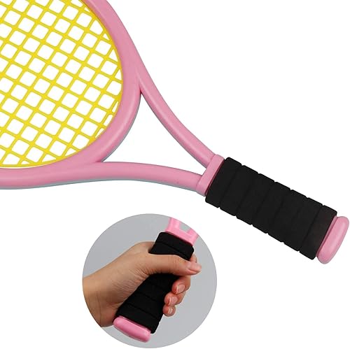 Miniatura 2 de Nileatry Raqueta de tenis para niños con bolsa, raqueta de plástico incluye 2 pelotas de espuma, 2 pelotas de tenis, 4 bádminton para niños, juego