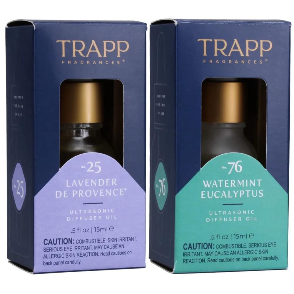 Trapp Fragrance Ultrasonic Diffuser Oil, 0.5oz Calming Scents Variety, Set of 2 - Includes No. 25 Lavender de Provence, No. 76 Watermint Eucalyptus, Scented Diffuser Oils