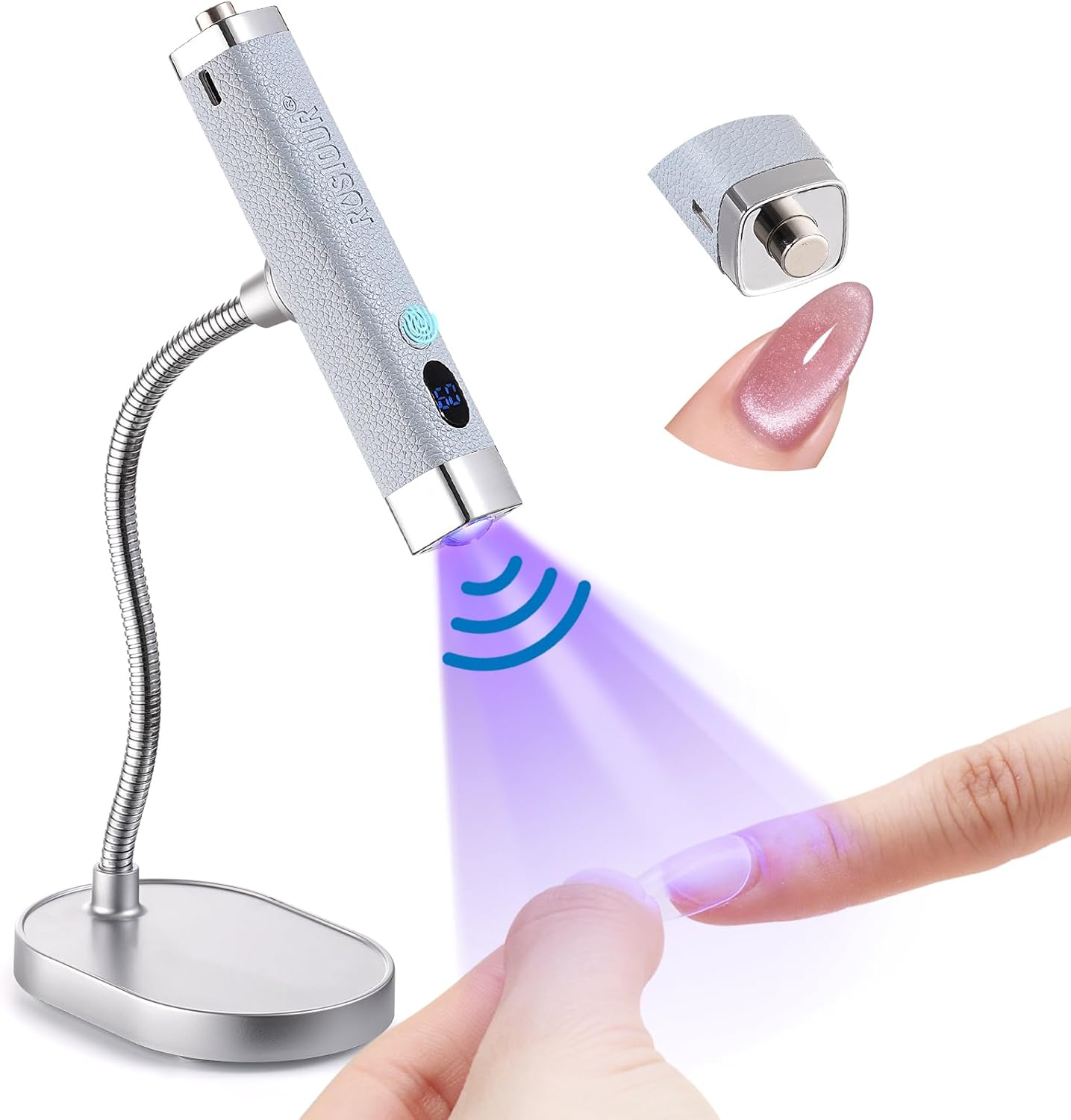 Handheld Mini UV Light for Nails: Flash Cure UV Led Nail Lamp with Cat Eye Magnet- Hand Held Fast Dry Single UV Lamp Pen with Auto Sensor for Manicure Home Salon (Blue)