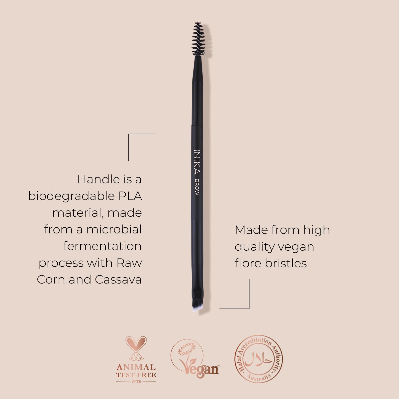 INIKA Brow Brush | Vegan Premium Powder and Wax Application and Blending Makeup, Sustainable Material