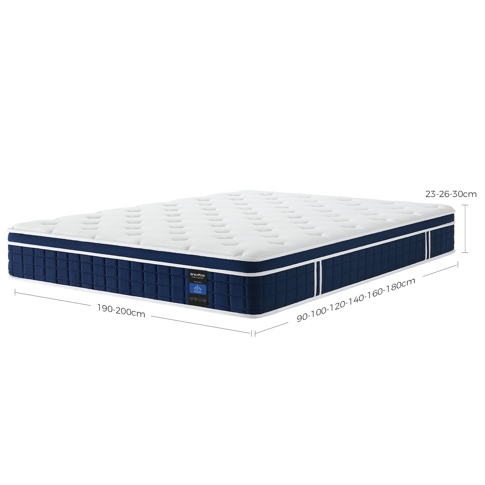 Inofia Ace Hybrid, 120x190 cm, altezza 26 cm, materasso semi-rigido H3, 7 zone, con 100 notti di prova, materasso ortopedico per un sonno ristoratore.(H3/26cm, 120X190cm)