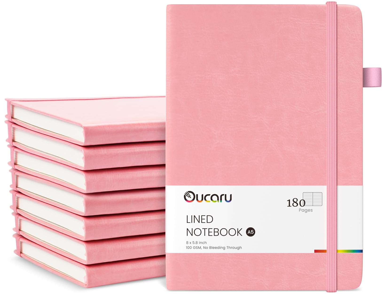 Oucaru Quaderno a righe, confezione da 8, 180 pagine, formato A5, per scrittura, carta spessa 100 g/m², piccoli quaderni quotidiani per donne, uomini, lavoro, scuola, viaggi