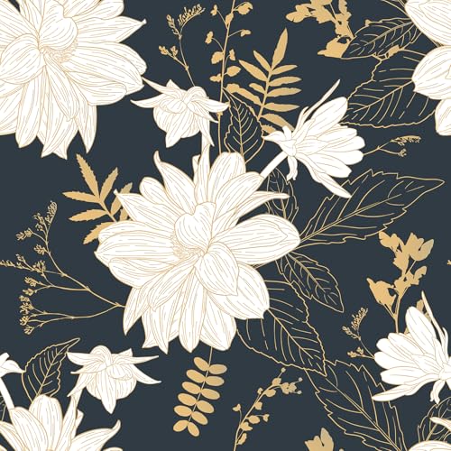WESTICK Navy Blue Floral Wallpaper Vintage Navy Gold Floral Contact