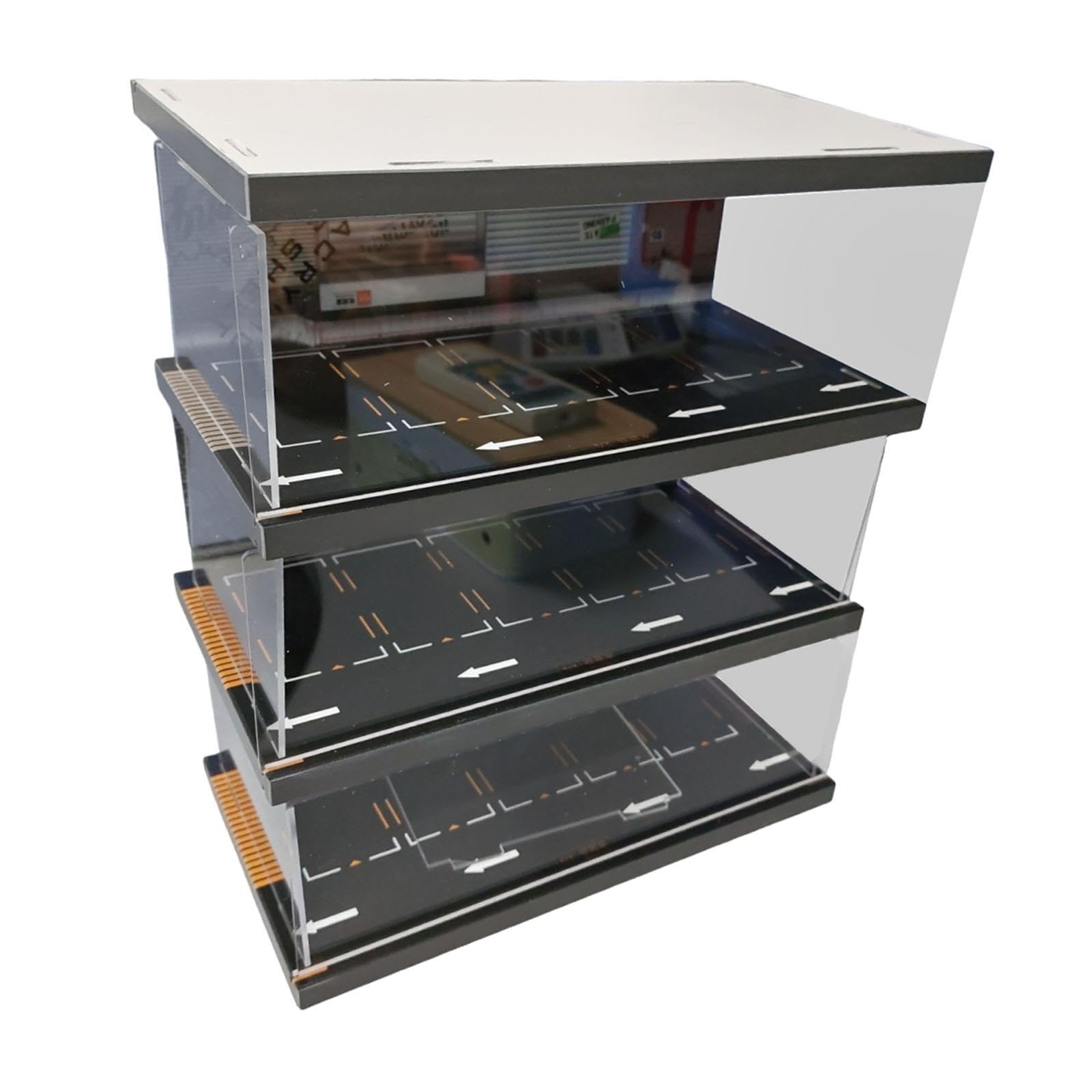 Ausstellungsständer für Modellautos, Parkplatz Simulationsvitrine, Maßstab 1:64, Acryl, Sammlergeschenk, 3 Schichten