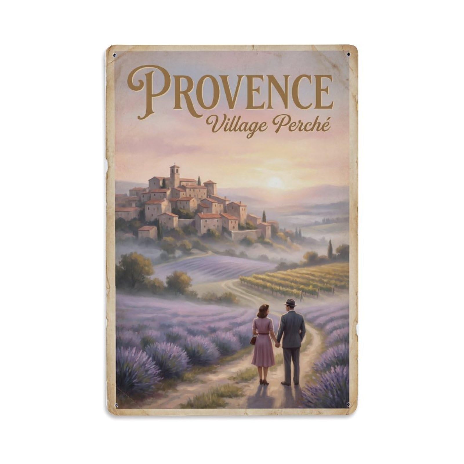 Gead 8X12inch Style Vintage Travel Provence Hilltop Dawn Metal Tin Sign
