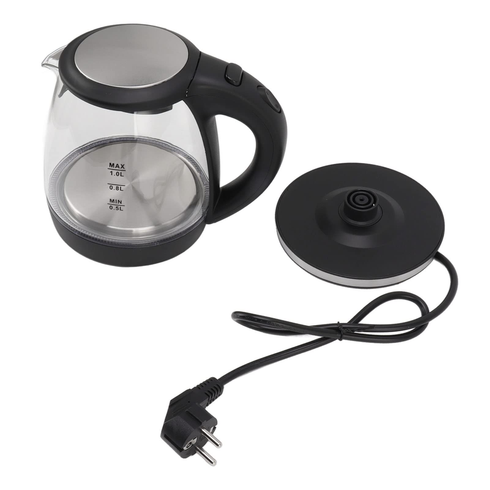 Tnfeeon Hervidor de Agua Eléctrico de Cristal de 2000W, Tetera Hirviendo de Agua, Alta Potencia, 1L, Gran Capacidad, Apagado Automático, Hervidor de Agua con Luz Azul, Enchufe de la UE