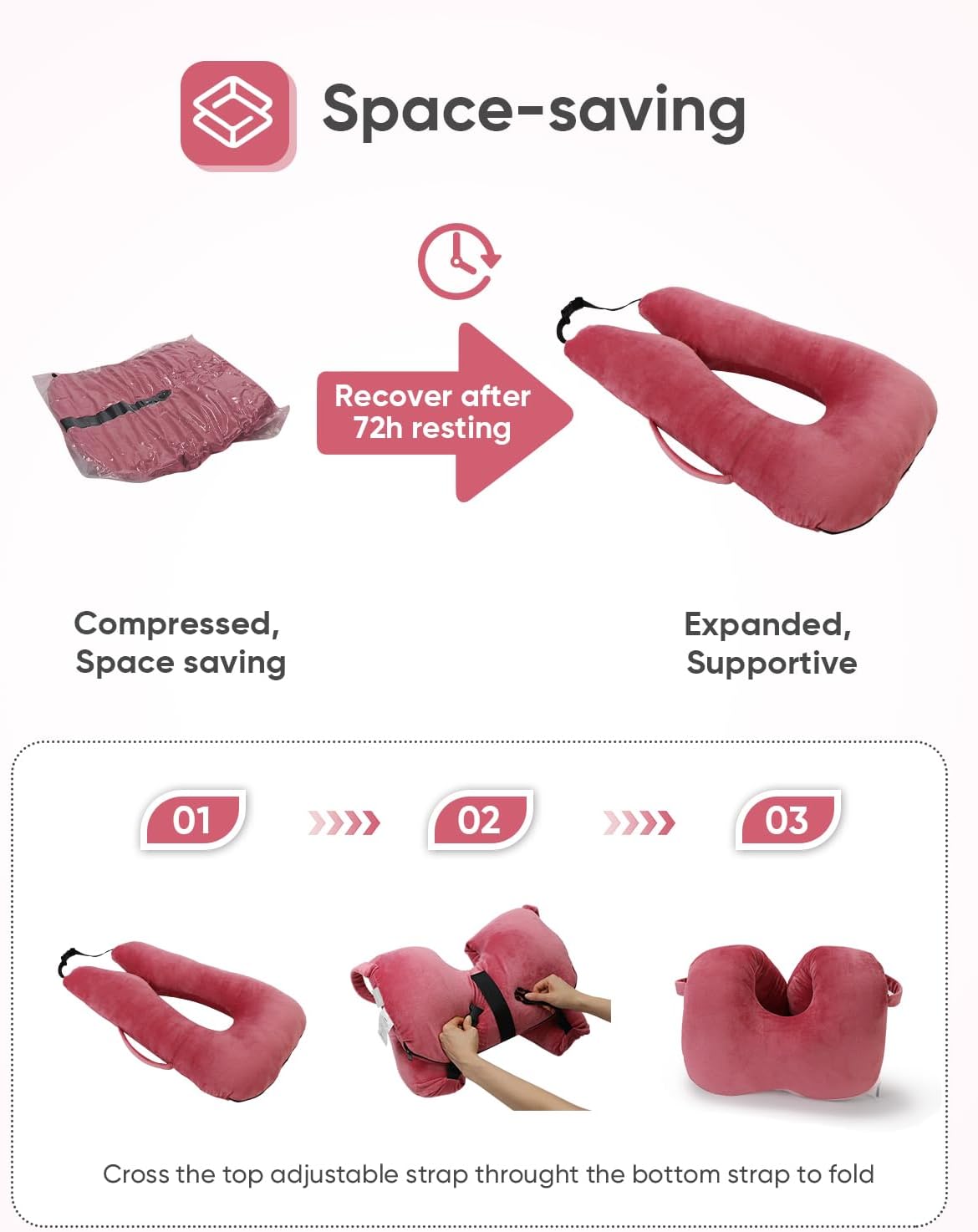 TinlyFinly Car Travel Pillow for Kids Adults, Raised Padding Head and Neck Support Car Seat Sleeping Pillow for Toddlers, Portable U Shaped Body Pillow for Car Seat On Road Trip (Magenta) - Image 9