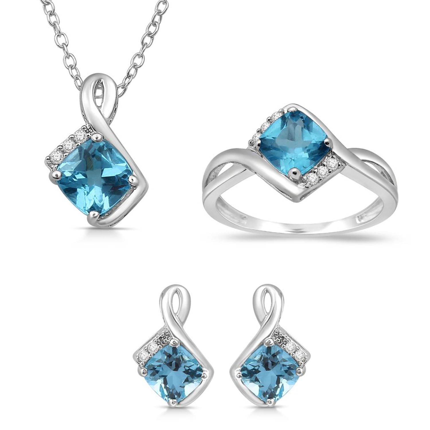 Jewelili Swiss Blue Topaz Set