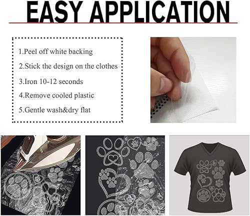 Miniatura 4 de NBEADS Adhesivo termotransferible con diamantes de imitación de pata de perro, calcomanía de transferencia de calor, parches de transferencia de