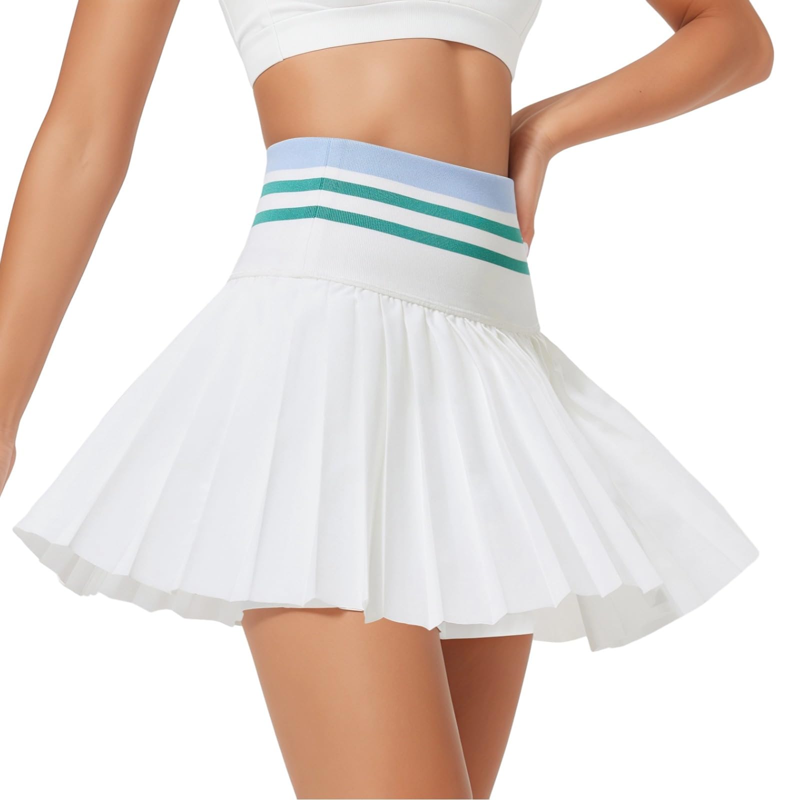 Jupe de tennis et de golf taille haute pour femme, short intégré, design plissé noir, mélange de nylon élasthanne doux avec taille élastique, blanc/bleu, taille unique