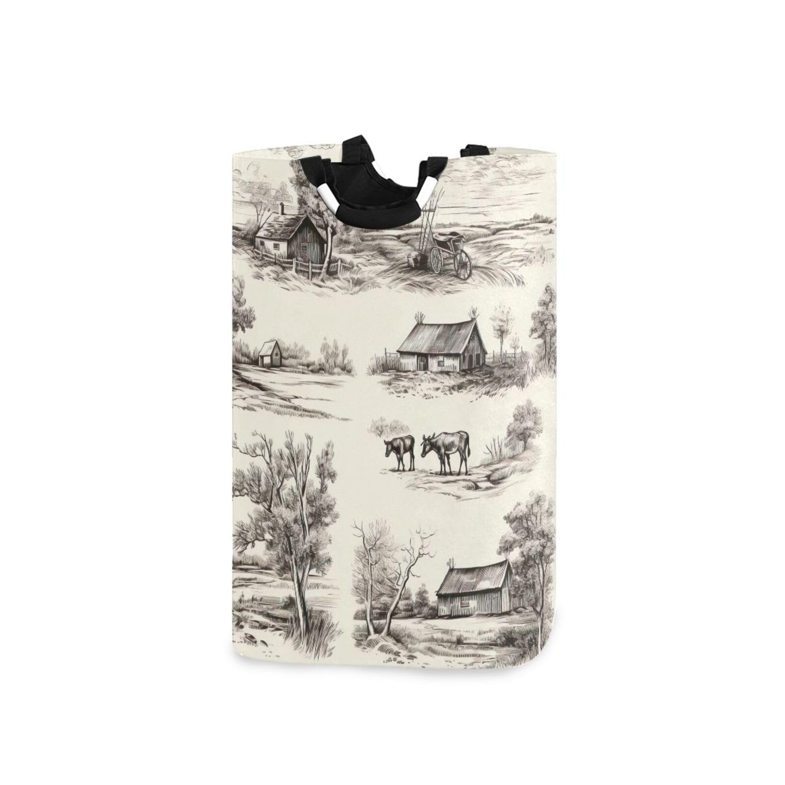 Jihqo Laundry Hamper Basket Rustic Farmhouse Collapsible Nursery Storage Bin Waterproof Clothing Baskets for Home Bedroom Bathroom Washing Room