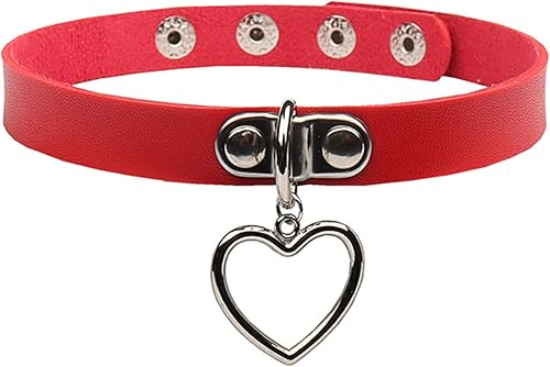 Olbye Lock Heart Choker Necklace Short Black Leather Necklace Punk PU Collar Necklaces Cosplay Necklace Link Chain Gothic Necklace Jewelry for Women