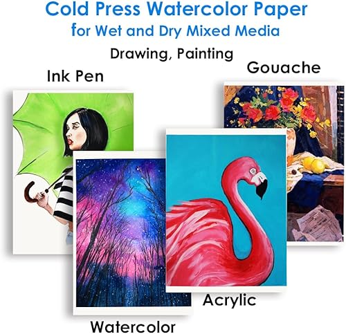 Miniatura 3 de Dyvicl Bloc de papel de acuarela de 5.5 x 8.5 pulgadas, 140 lb300 GSM, 25 hojas, prensa en frío, cuaderno de bocetos de acuarela con pegamento para