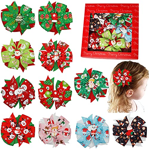 11Pack Christmas Hair Bows Clips Accessories Double Layers 3.5Inch Grosgrain Ribbon Hair Bows Alligator Clips Hair Barrettes Christmas Gift Set For Baby Girls Toddlers Kids Children #TOP23