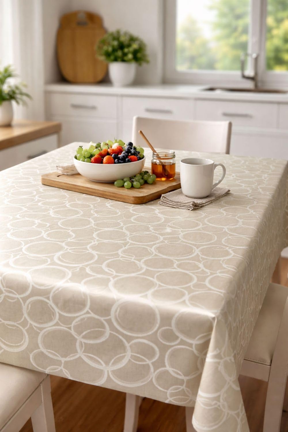 Nappe de table 140 x 420 cm - Cercles - Protection anti-taches - Damas de qualité supérieure
