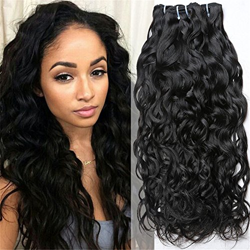 Kaisheng Brazilian Hair Water Wave 3 Bundles Wet and Wavy Human Hair Bundles Unprocessed Virgin Hair Bundle Deals No Shedding Weave Extensions (12 14 16inch,natural black)