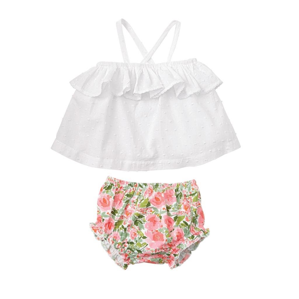 Mud Pie Baby Girls Floral Sleeveless Ruffle Pinafore & Bloomer 2 Pc Playwear, Pink, 0-3 Months