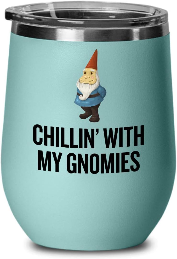 realpeoplegoods Garden Gnome Wine Tumbler - Gift For Garden Gnomes Lover - Garden, Lawn, Yard Care - Chillin' With My Gnomies - Gnome Wine Glass