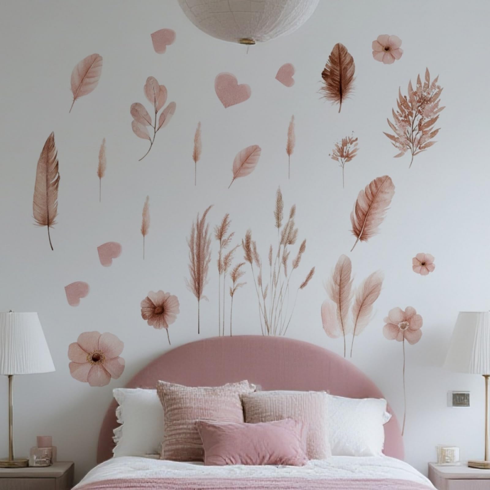 Sticker mural plantes roses grand autocollant décoratif pour salon et chambre