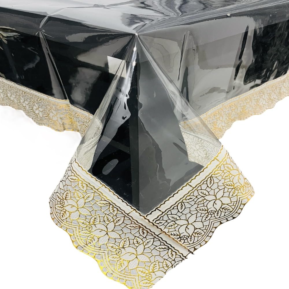 Homerz Premium 6 Seater Transparent Table Cover, 20 mm Thick, More Durable and HD Finished (54 x 78 inch- 6 Seater, Golden Lace) (B0CK5NVL8F) Amazon Price History, Amazon Price Tracker