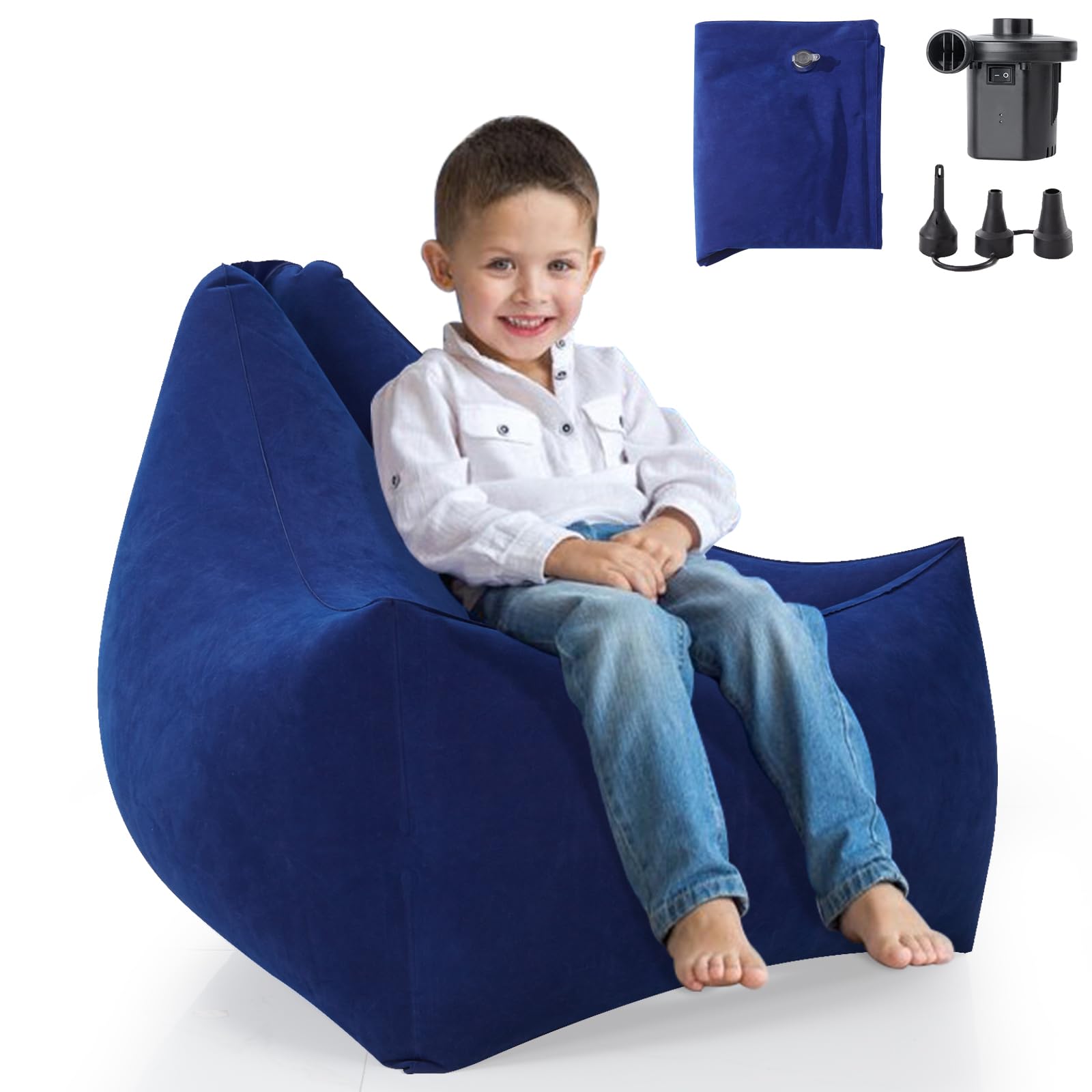 Sensory Chair for Kids 5-12|Inflatable Bounce Bean Bag for Autism Children,ADHD Squeeze Hugging Toys Indoor,Autistic Toddlers Comfy Triangle Peapod Sensory Room Must Haves with Electric Air Pump,Blue