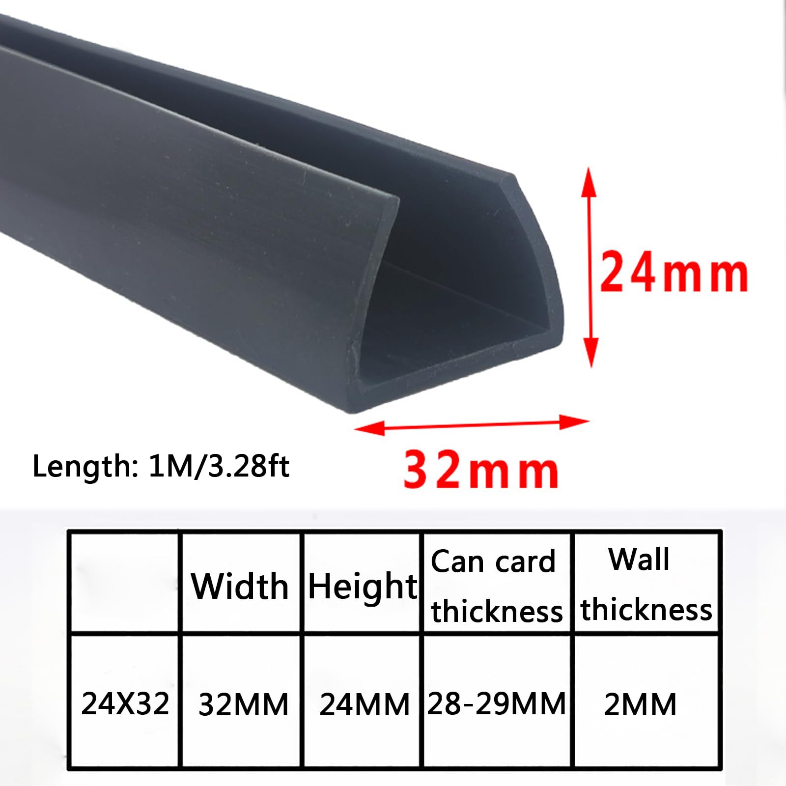 sellado de costura, Tira de sellado goma en U, moldura borde con canal(32mm x 24mm)