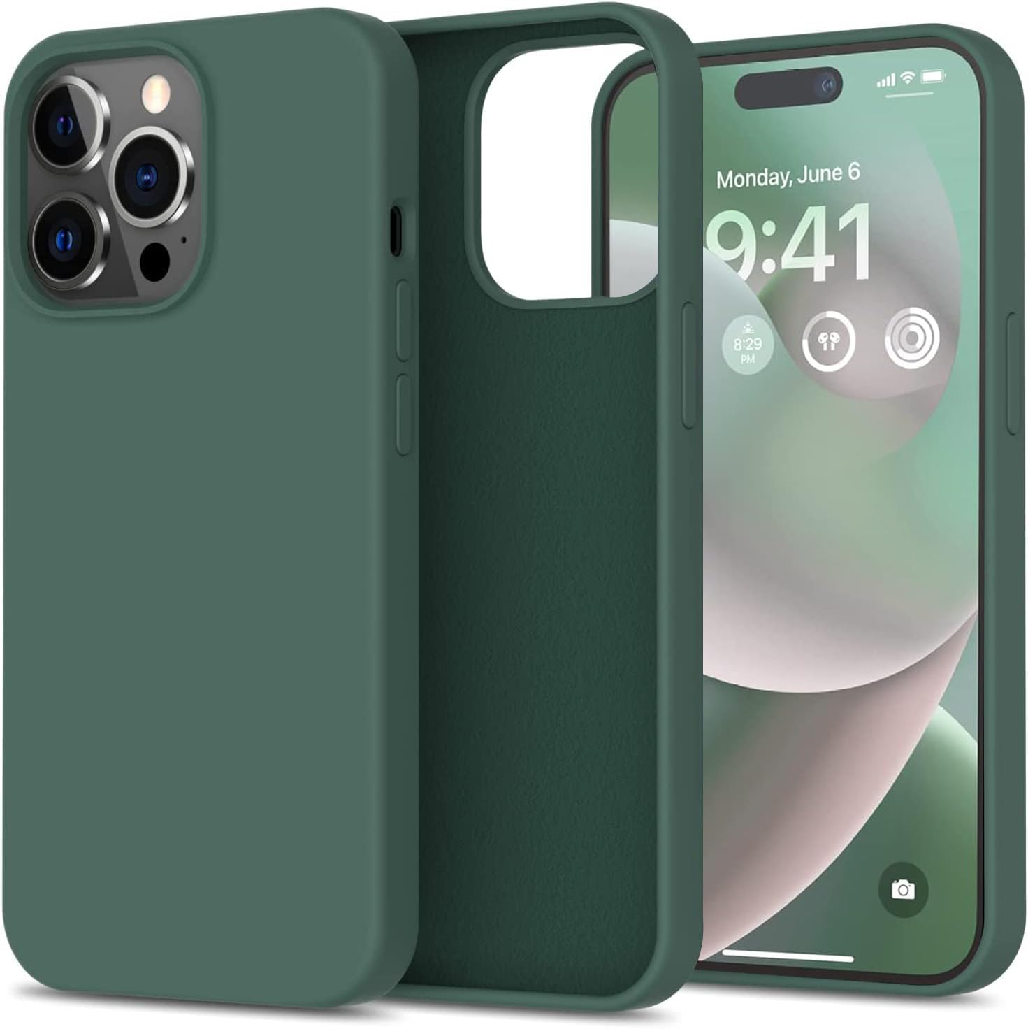 DIZORO® Microfiber Candy Case Compatible for iPhone 14 PRO MAX, Shockproof Slim Back Cover Liquid Silicone Case -Forest Green