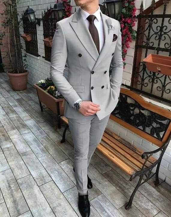 Mens Double Breasted Suit 2 Piece Set Slim Fit Wedding Prom Business Party Suits4