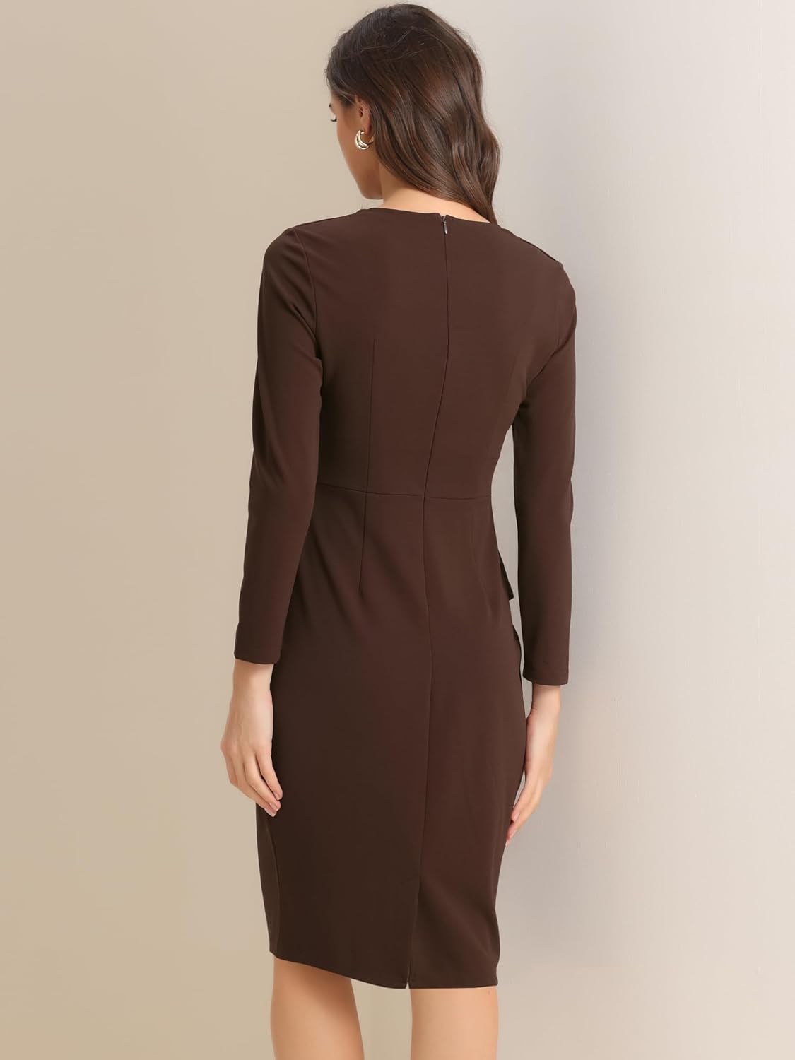 Allegra K Women's Bodycon Dresses Round Neck Long Sleeve Casual Work Outfits Peplum Sheath Dress