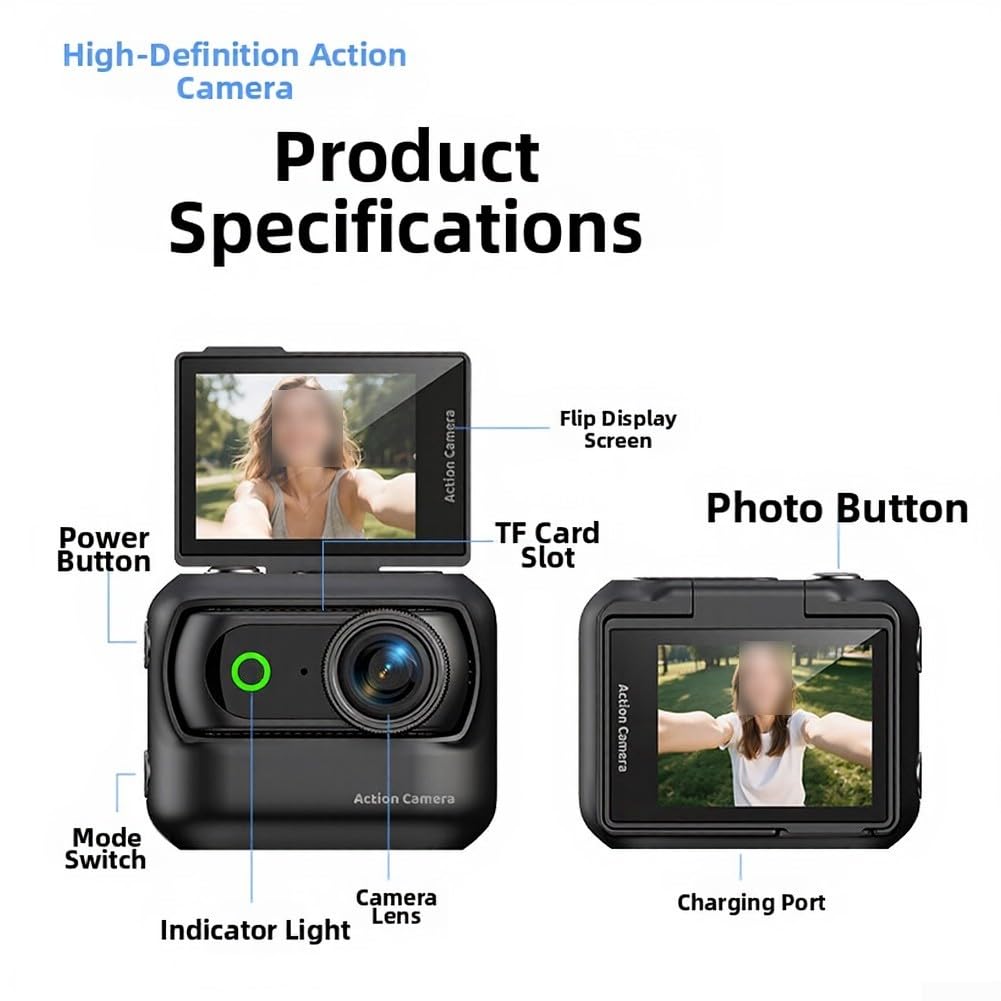 Action Camera panoramica con stabilizzazione anti-vibrazione, connettività e supporto per ciclismo, videocamera sportiva portatile compatta per avventure all'aria aperta (rosa)