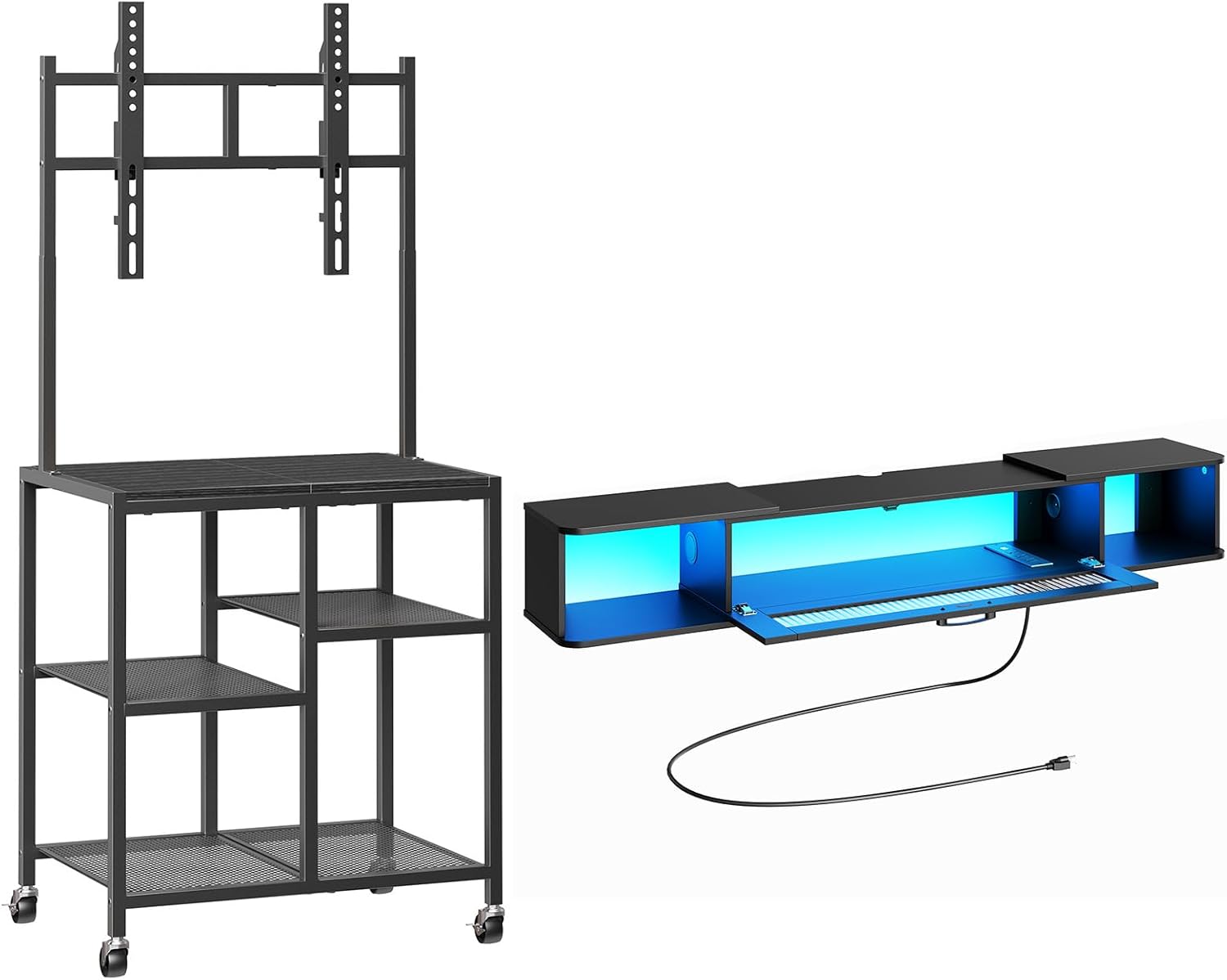 HOOBRO Floating TV Stand and Rolling TV Stand Bundle, Wall Mounted TV Shelf, Entertainment Center for Small Space, Living Room, Bedroom, Study, BK34UDDS01-BB37DS01