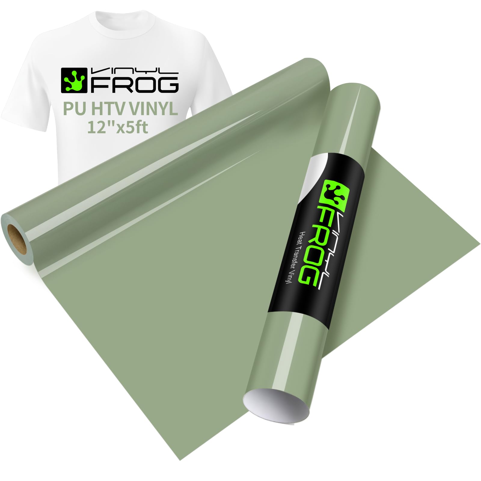 VINYL FROG Sage Green Heat Transfer Vinyl Roll 12" x5ft Matte HTV Vinyl