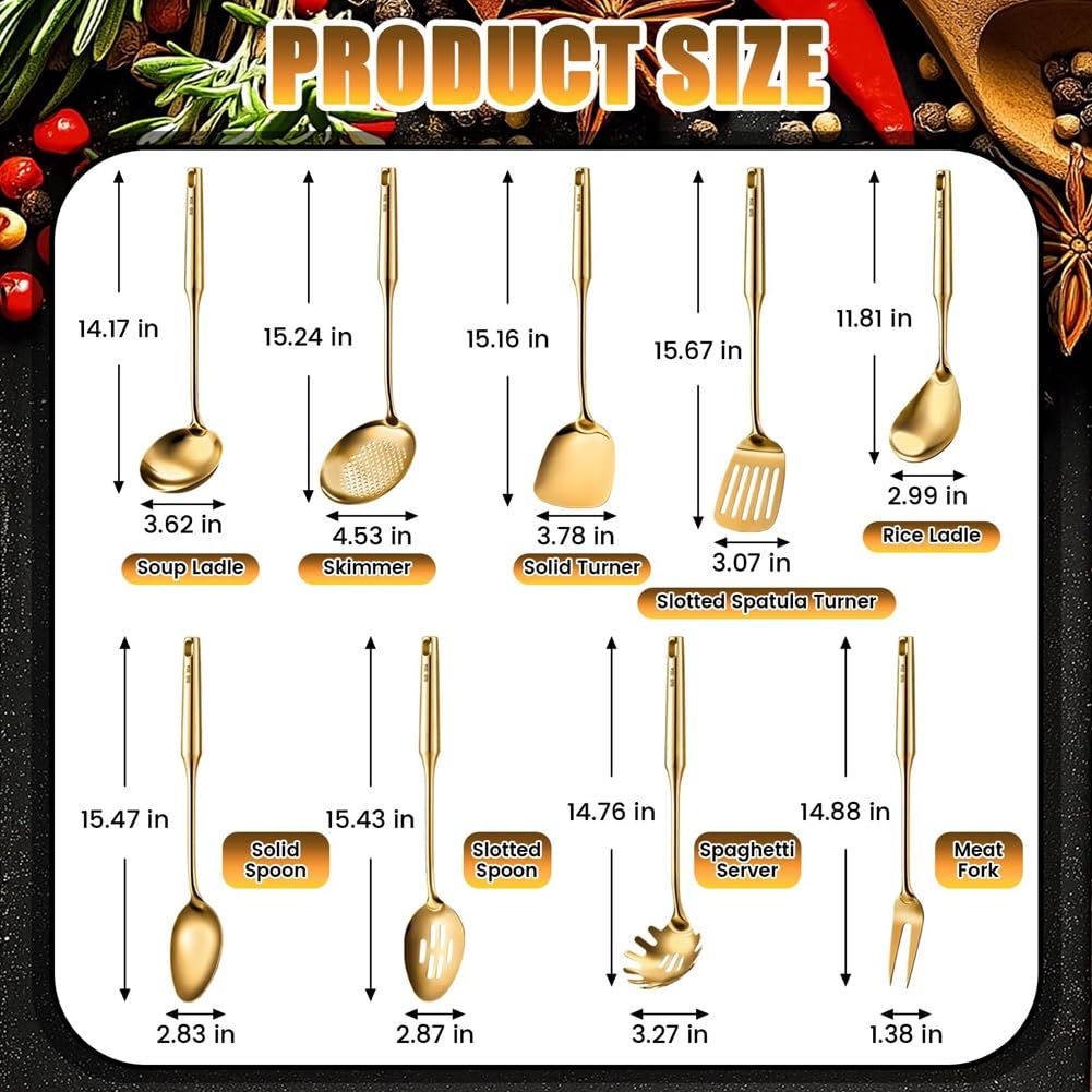 9 PCs 304 Edelstahl Küchenutensilien Set Kochutensilien Spatel Spatel, Kelle, Skimmer