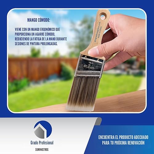 Miniatura 6 de Pro Grade, Pinceles de pintura, 5 piezas, juego de pinceles: pinceles planos y angulares para látex y pinturas al óleo, manchas, mejoras para el