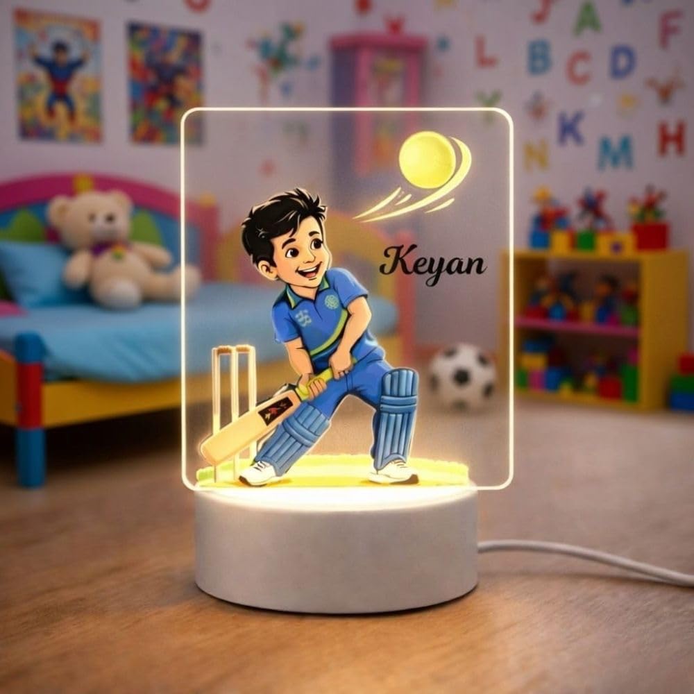Personalized Cricket Player LED Night Lamp with Name | Custom Kids Cricket Lamp | 3D Illusion Night Light for Boys | Cricket Lover Gift | Kids Room Decor | Birthday Gift for Boys-image-41